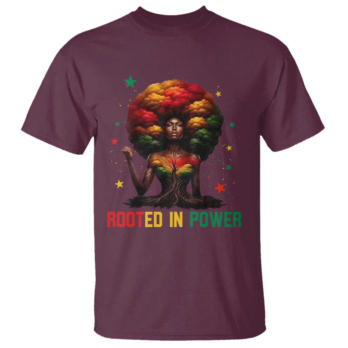 Melanin Queen Rooted In Power T Shirt African American Afro Tree Of Life - African Pride