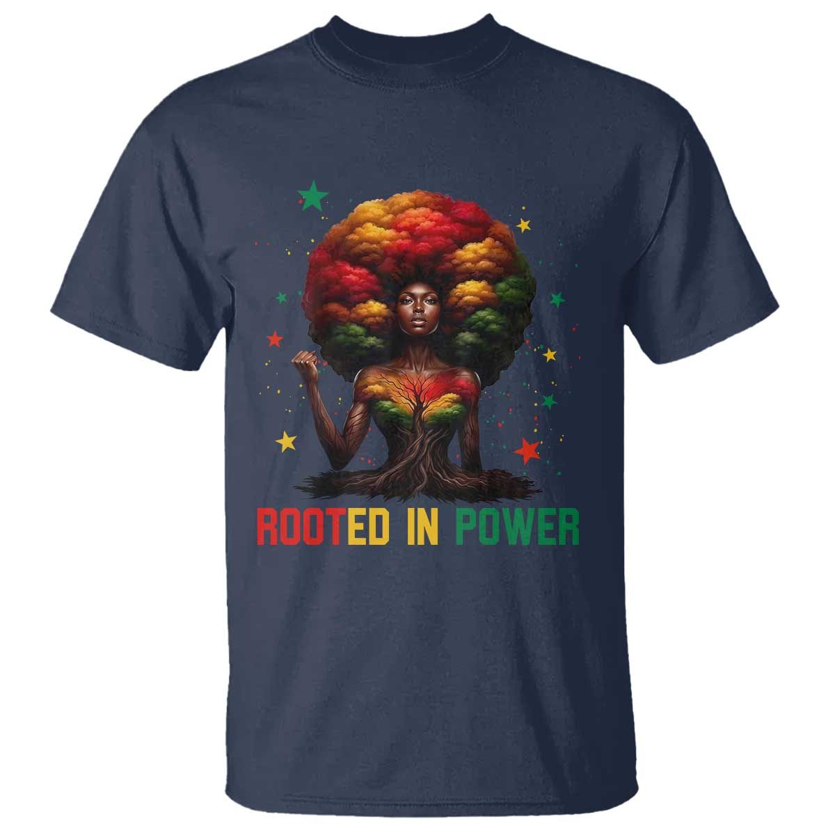 Melanin Queen Rooted In Power T Shirt African American Afro Tree Of Life - African Pride