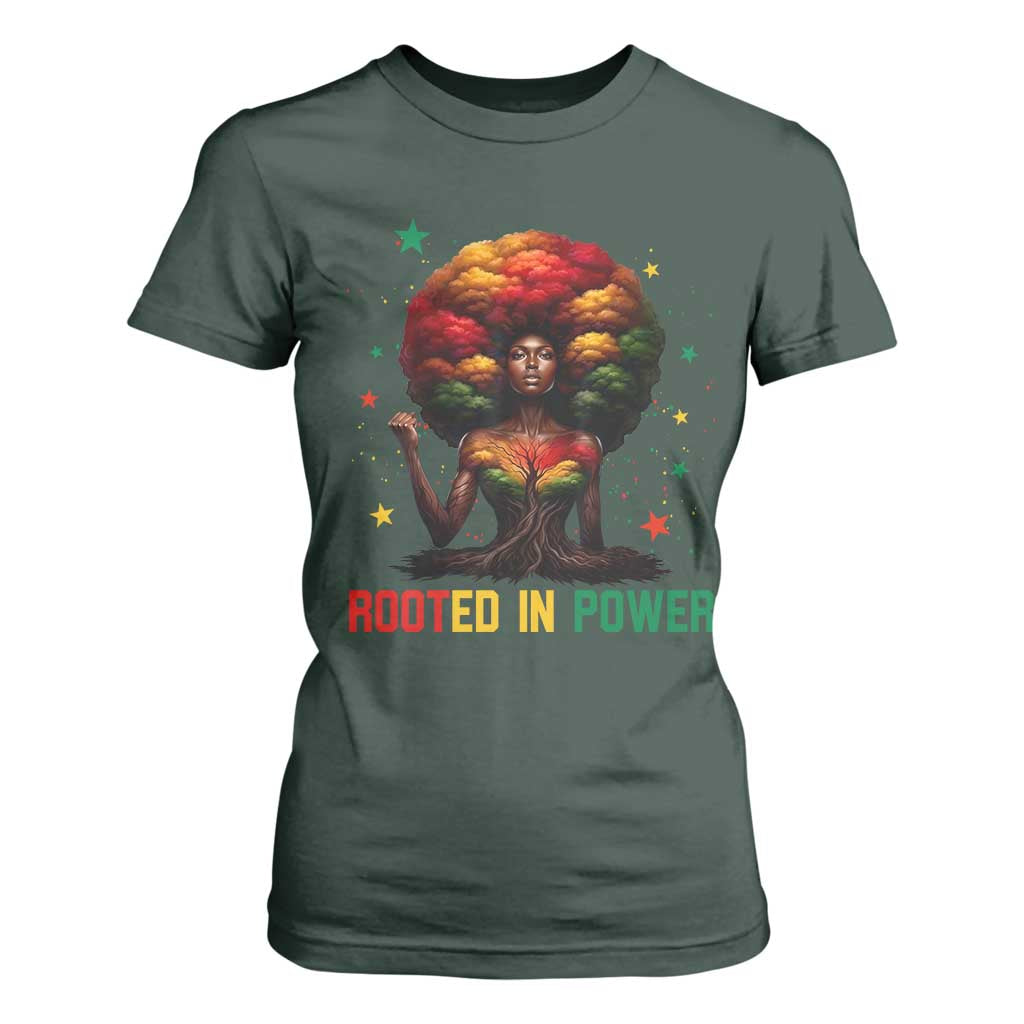 Melanin Queen Rooted In Power T Shirt For Women African American Afro Tree Of Life - African Pride