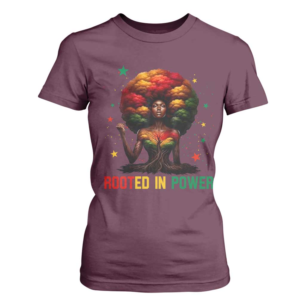 Melanin Queen Rooted In Power T Shirt For Women African American Afro Tree Of Life - African Pride