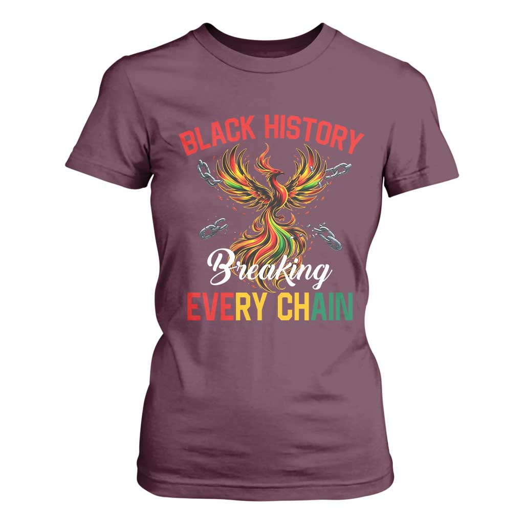 Phoenix Rising Breaking Every Chain T Shirt For Women Black History Month Freedom Gift - African Pride