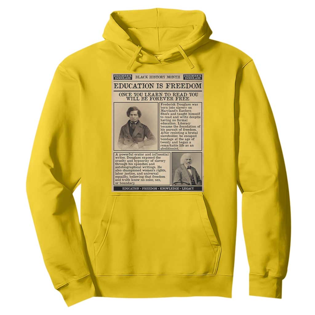 Education Is Freedom Newspaper Hoodie Frederick Douglass Black History Month Gift - African Pride