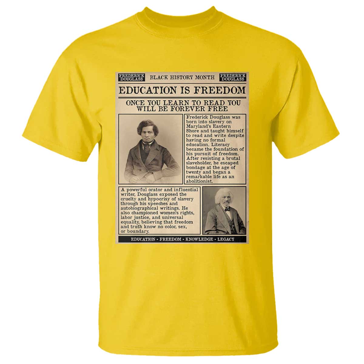 Education Is Freedom Newspaper T Shirt Frederick Douglass Black History Month Gift - African Pride