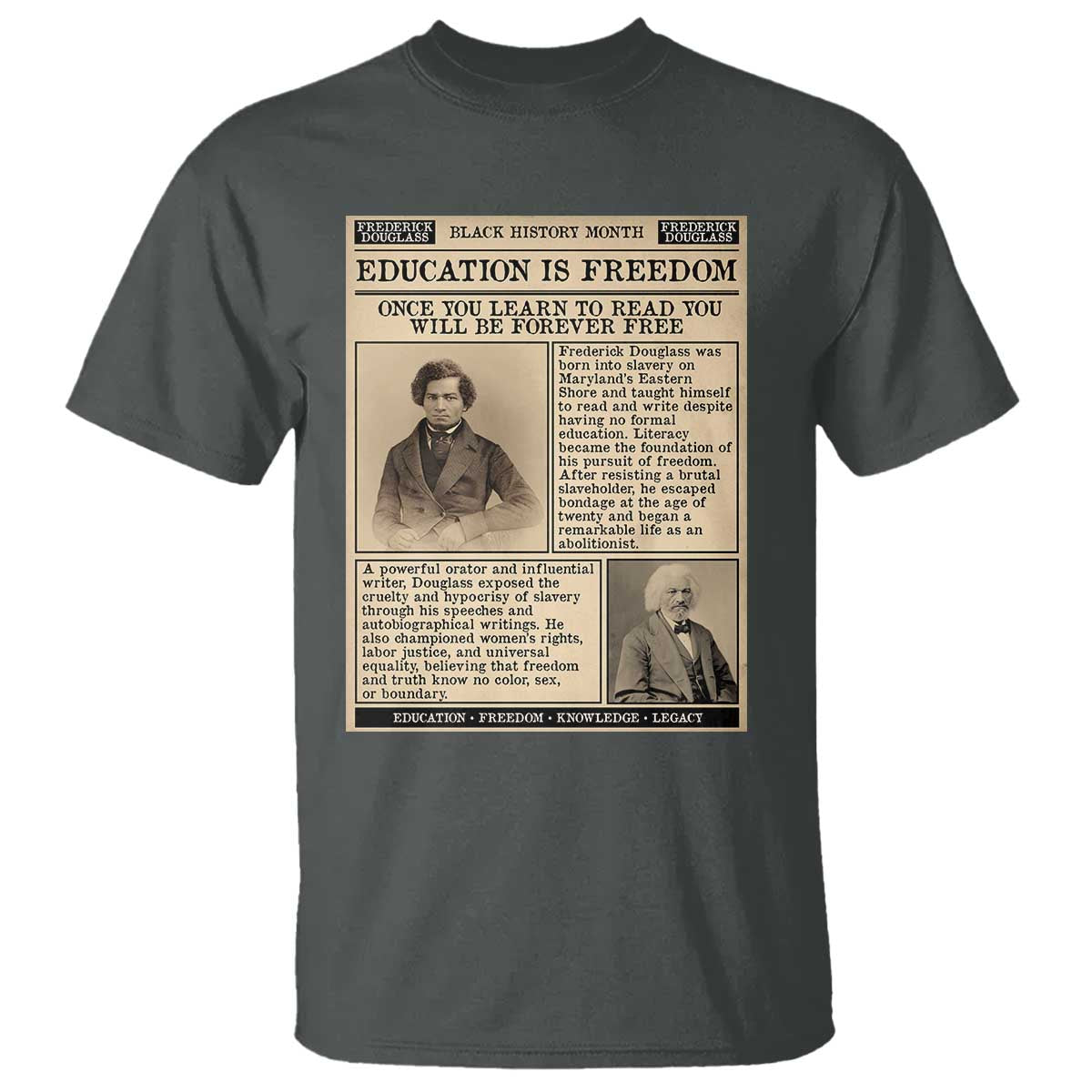 Education Is Freedom Newspaper T Shirt Frederick Douglass Black History Month Gift - African Pride