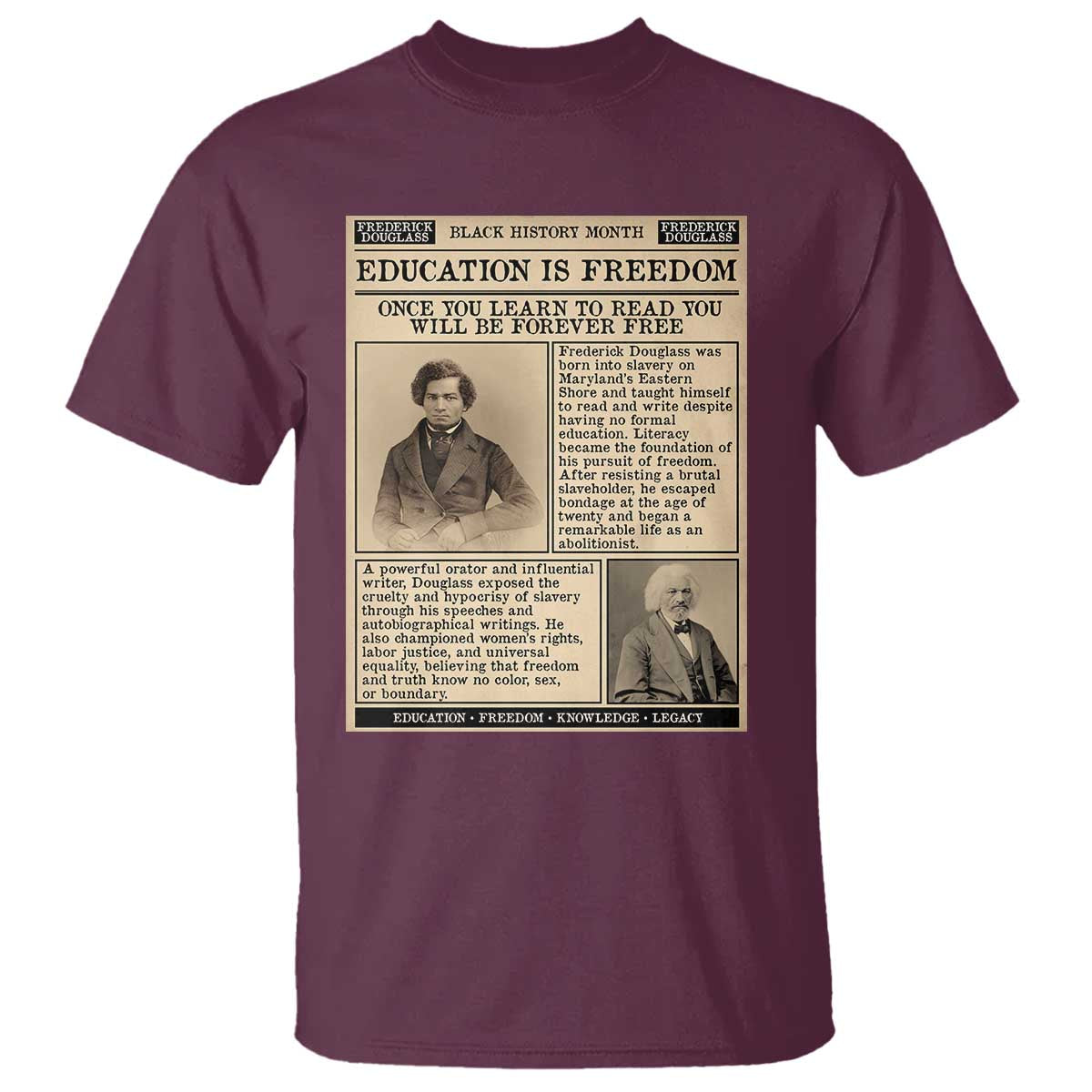 Education Is Freedom Newspaper T Shirt Frederick Douglass Black History Month Gift - African Pride