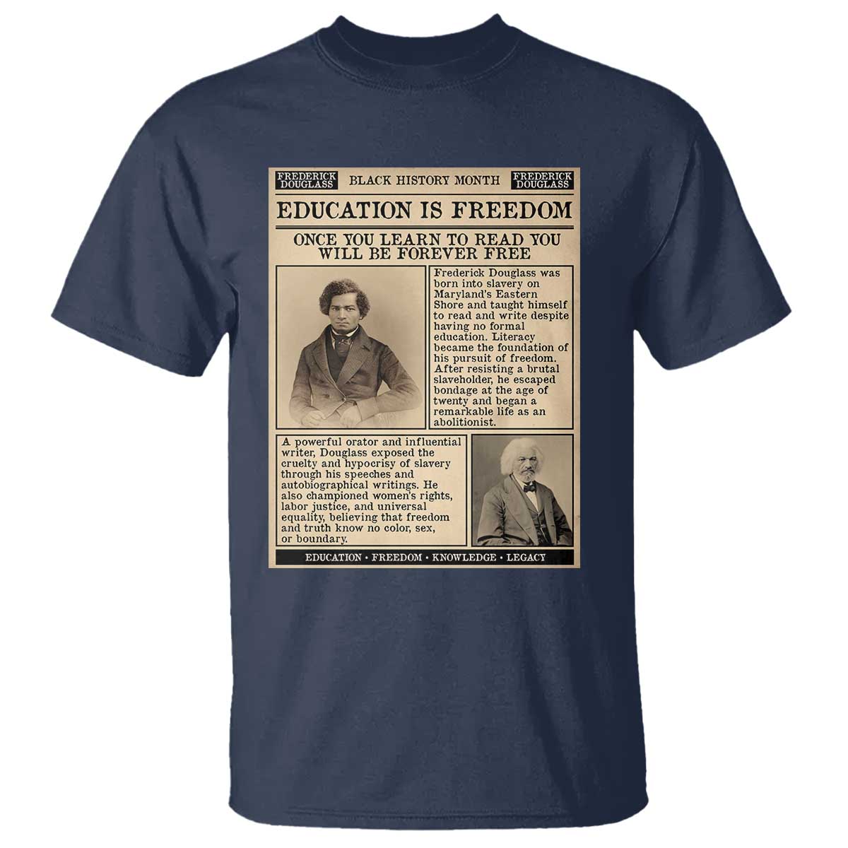Education Is Freedom Newspaper T Shirt Frederick Douglass Black History Month Gift - African Pride