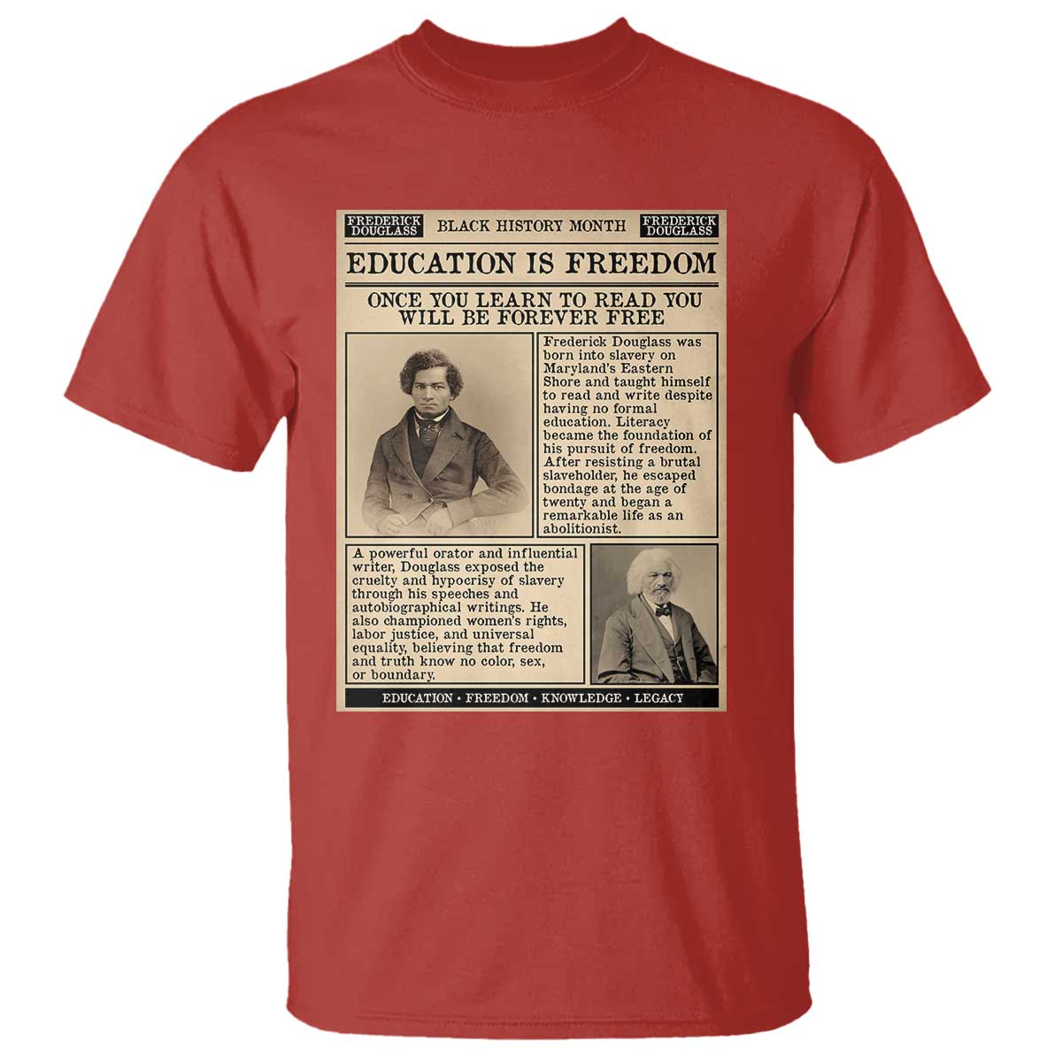 Education Is Freedom Newspaper T Shirt Frederick Douglass Black History Month Gift - African Pride