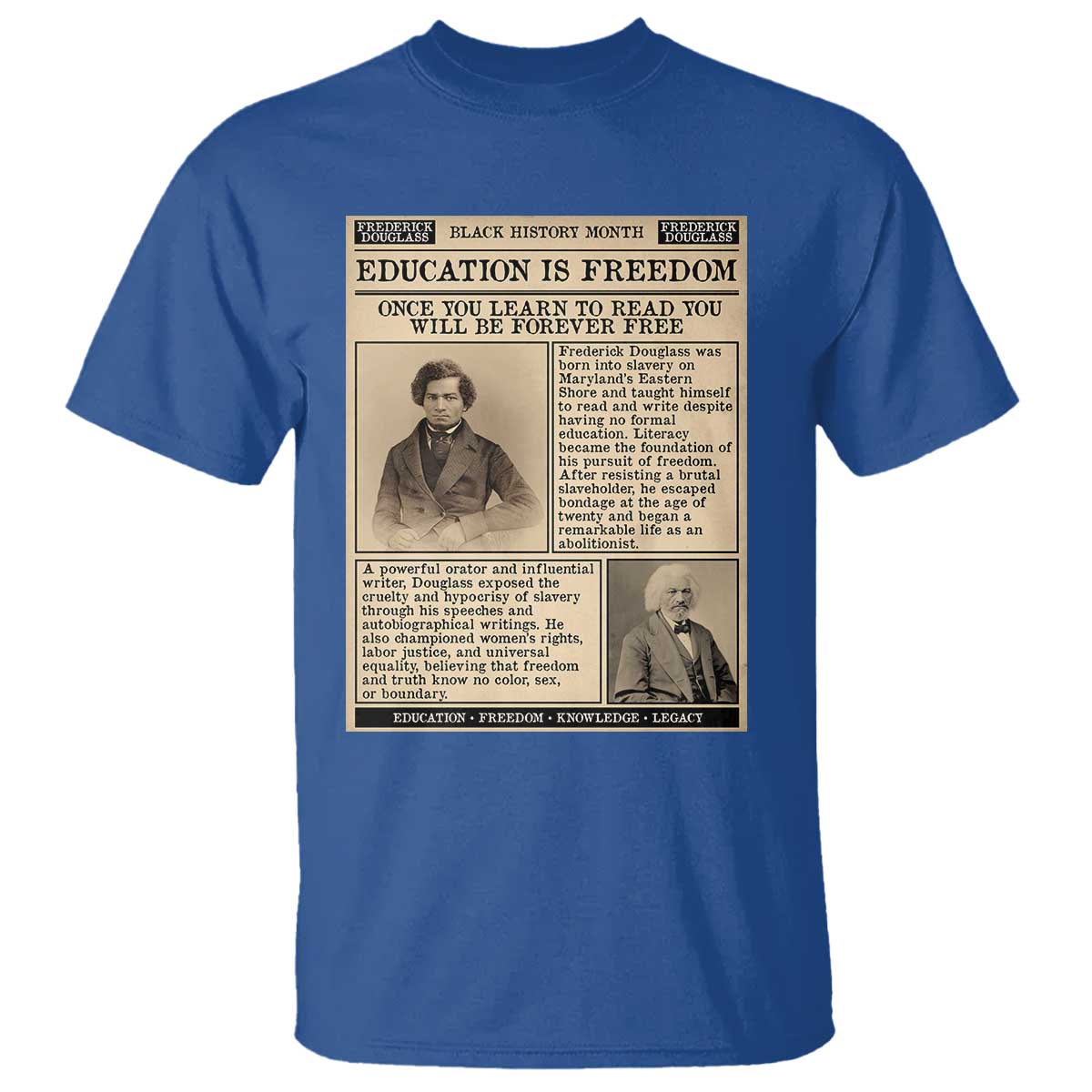 Education Is Freedom Newspaper T Shirt Frederick Douglass Black History Month Gift - African Pride