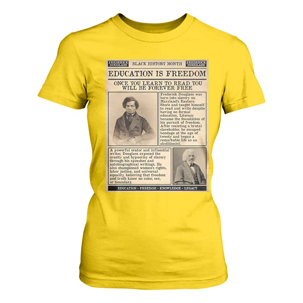 Education Is Freedom Newspaper T Shirt For Women Frederick Douglass Black History Month Gift - African Pride