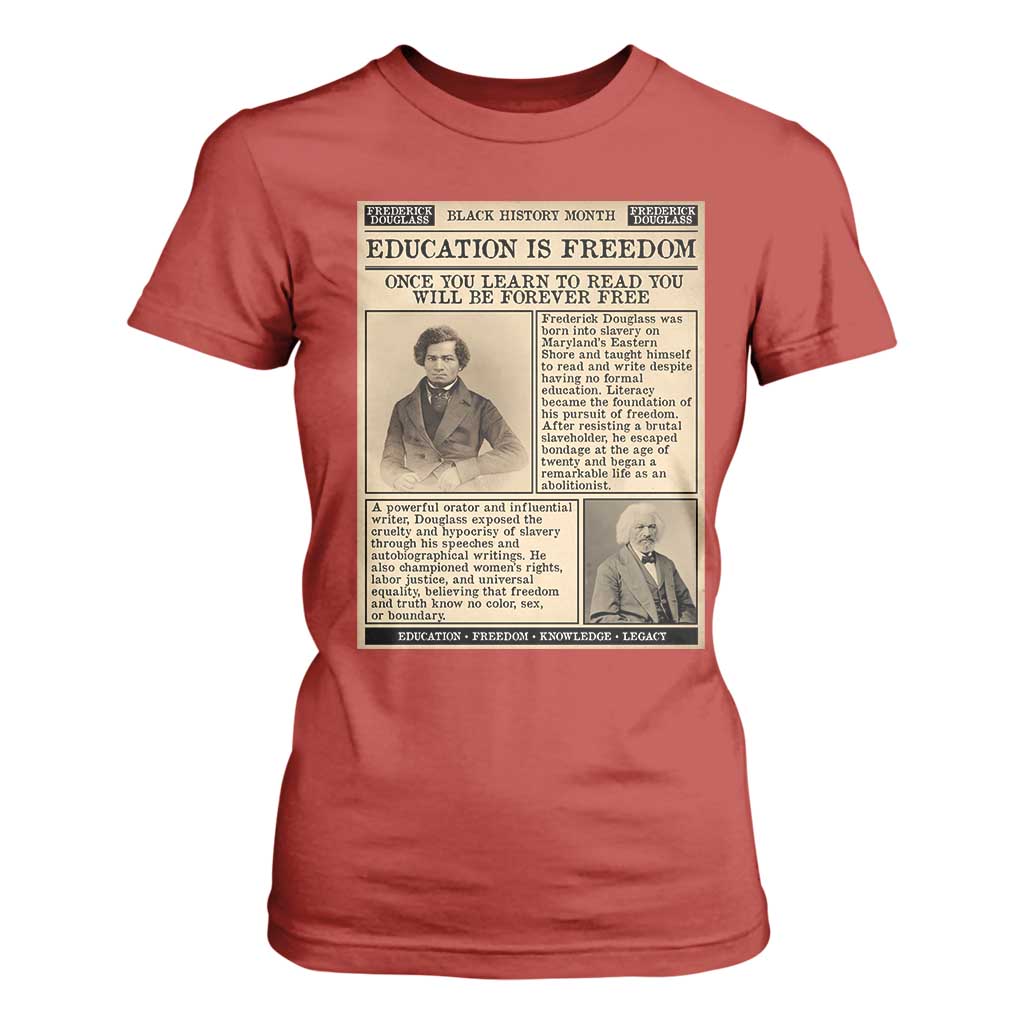 Education Is Freedom Newspaper T Shirt For Women Frederick Douglass Black History Month Gift - African Pride