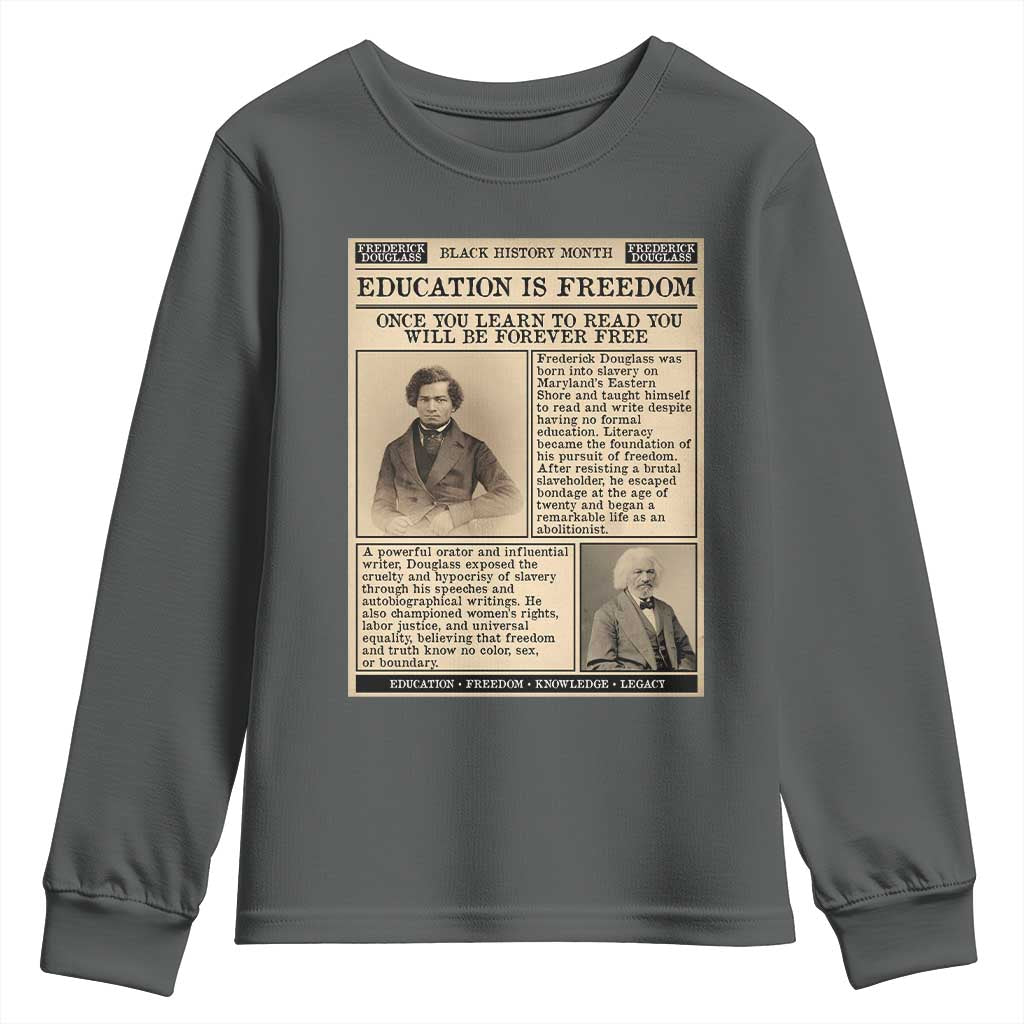 Education Is Freedom Newspaper Youth Sweatshirt Frederick Douglass Black History Month Gift - African Pride