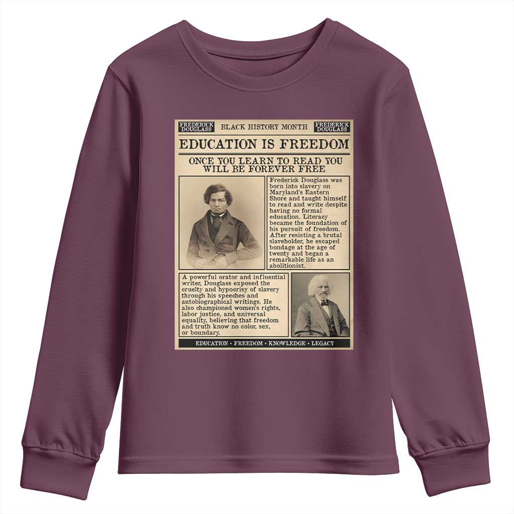 Education Is Freedom Newspaper Youth Sweatshirt Frederick Douglass Black History Month Gift - African Pride