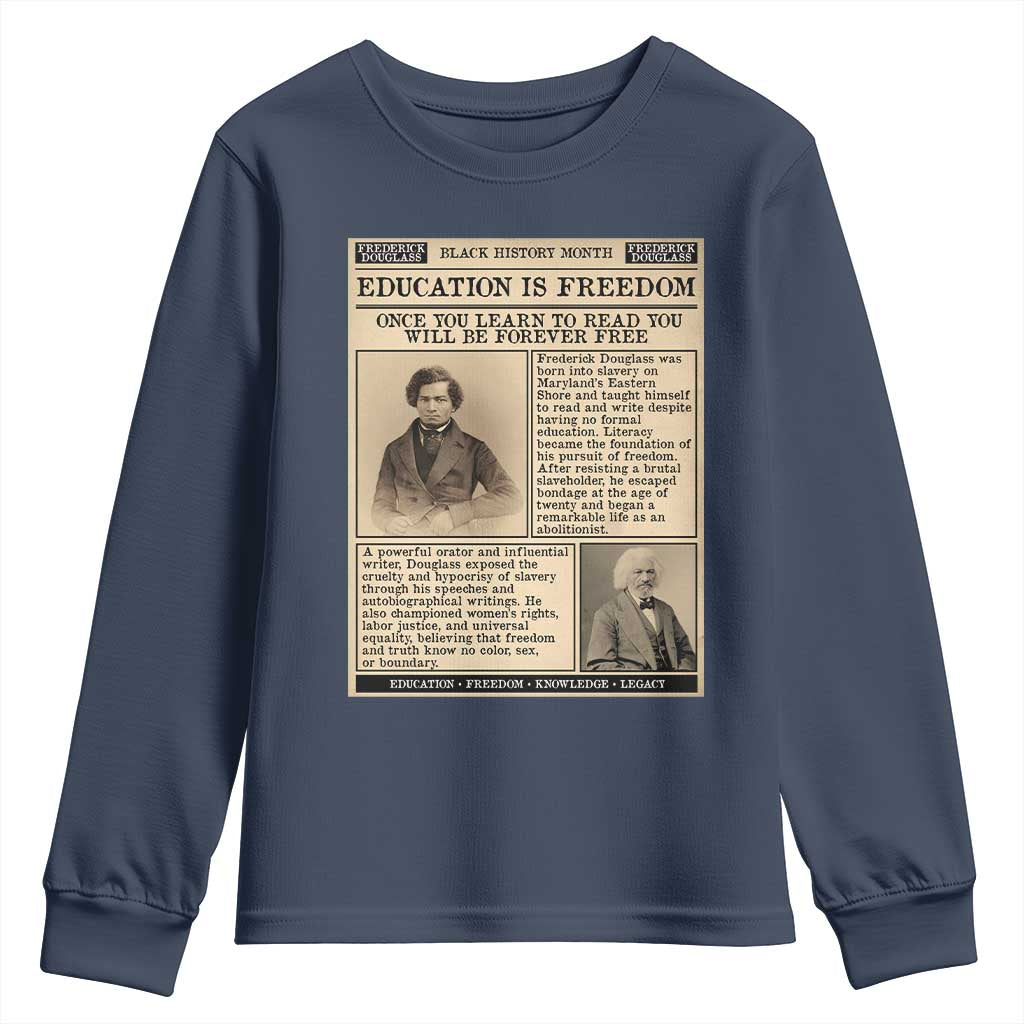 Education Is Freedom Newspaper Youth Sweatshirt Frederick Douglass Black History Month Gift - African Pride