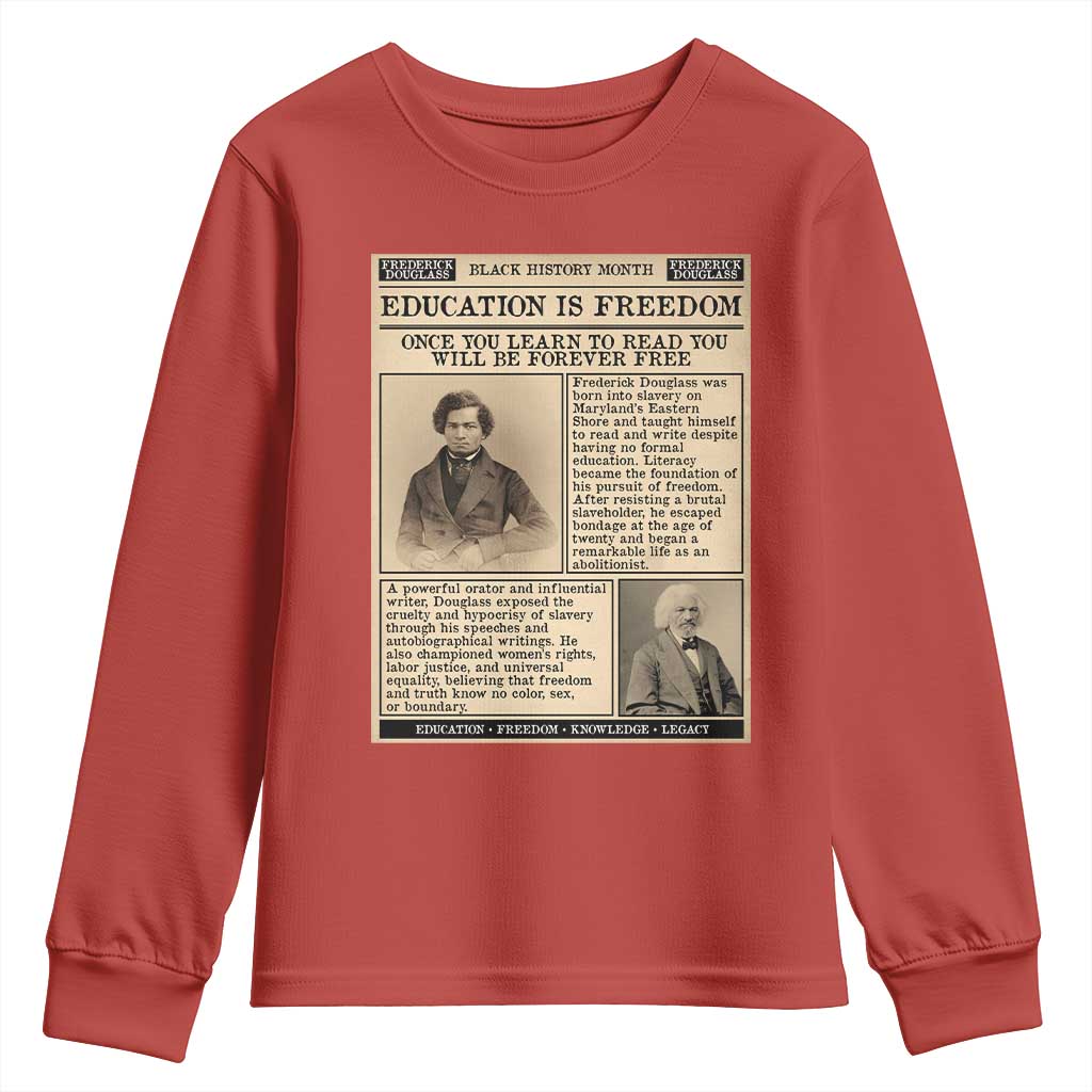 Education Is Freedom Newspaper Youth Sweatshirt Frederick Douglass Black History Month Gift - African Pride