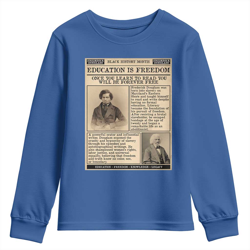 Education Is Freedom Newspaper Youth Sweatshirt Frederick Douglass Black History Month Gift - African Pride