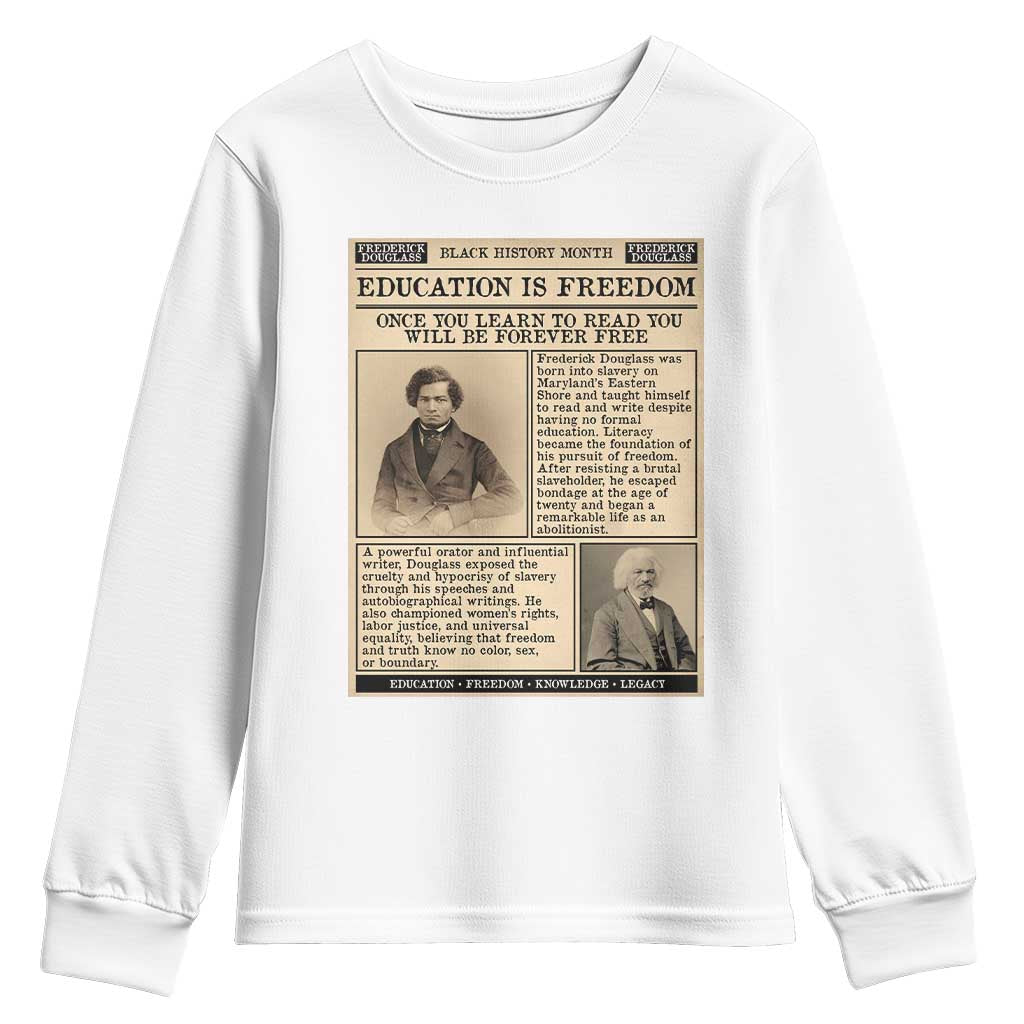 Education Is Freedom Newspaper Youth Sweatshirt Frederick Douglass Black History Month Gift - African Pride