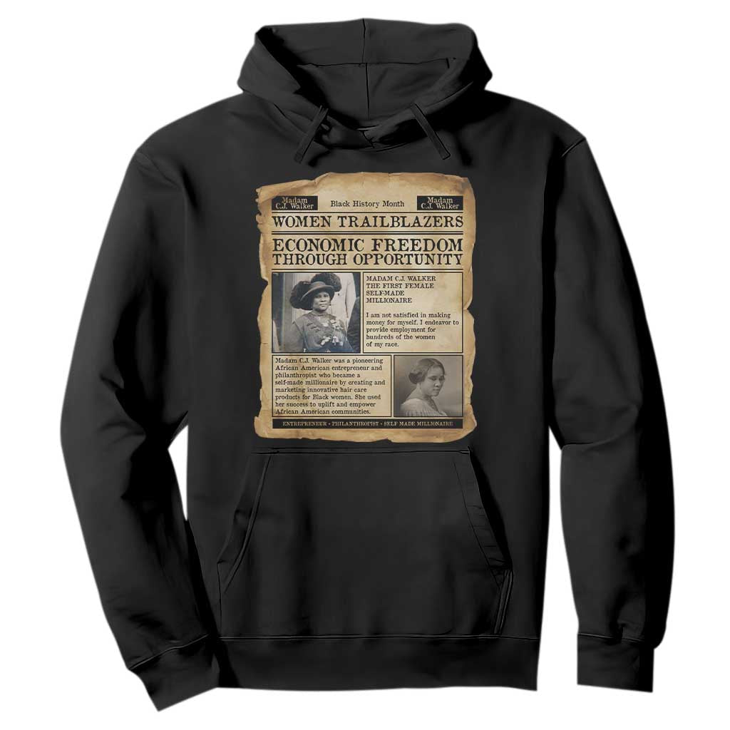 Madam CJ Walker Vintage Newspaper Style Hoodie Economic Freedom Through Opportunity - African Pride
