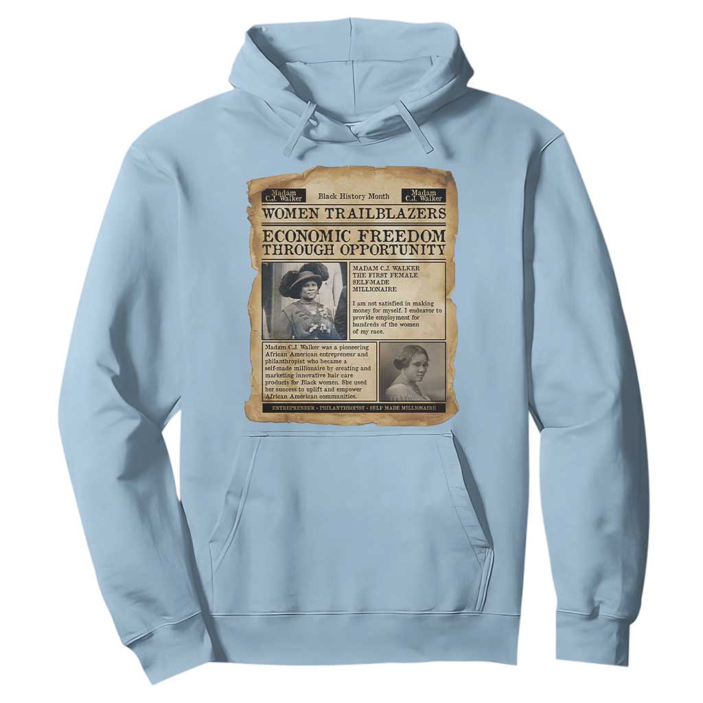 Madam CJ Walker Vintage Newspaper Style Hoodie Economic Freedom Through Opportunity - African Pride