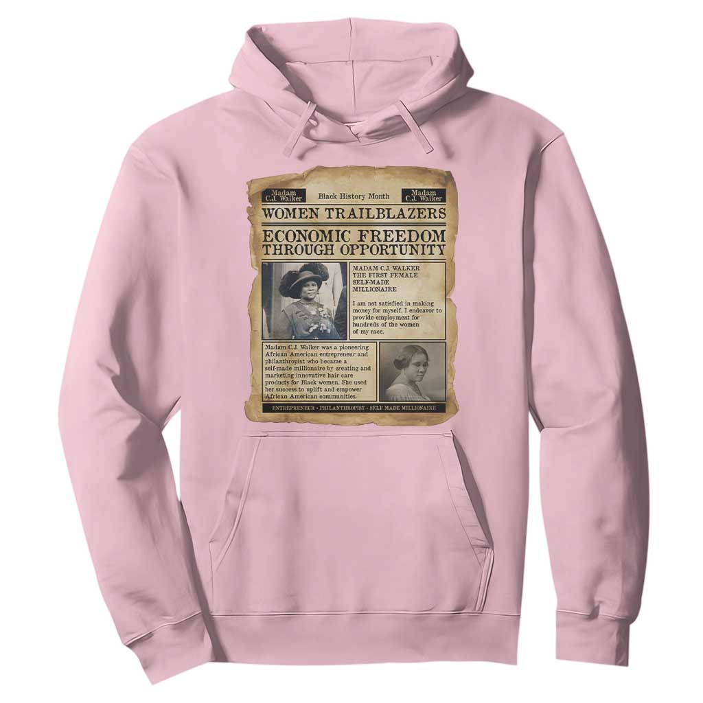 Madam CJ Walker Vintage Newspaper Style Hoodie Economic Freedom Through Opportunity - African Pride