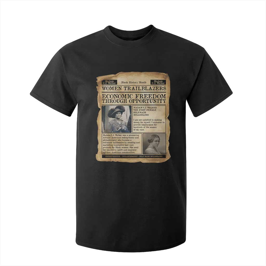 Madam CJ Walker Vintage Newspaper Style T Shirt For Kid Economic Freedom Through Opportunity - African Pride