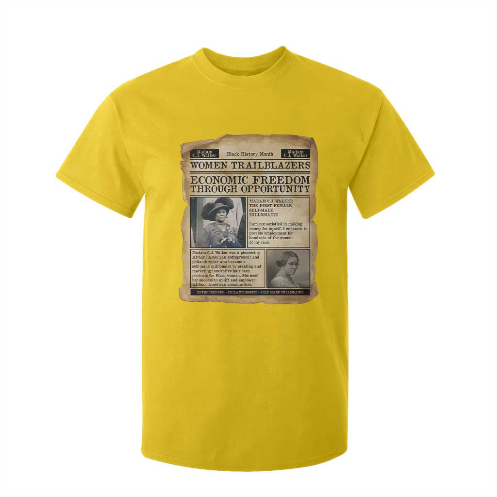 Madam CJ Walker Vintage Newspaper Style T Shirt For Kid Economic Freedom Through Opportunity - African Pride