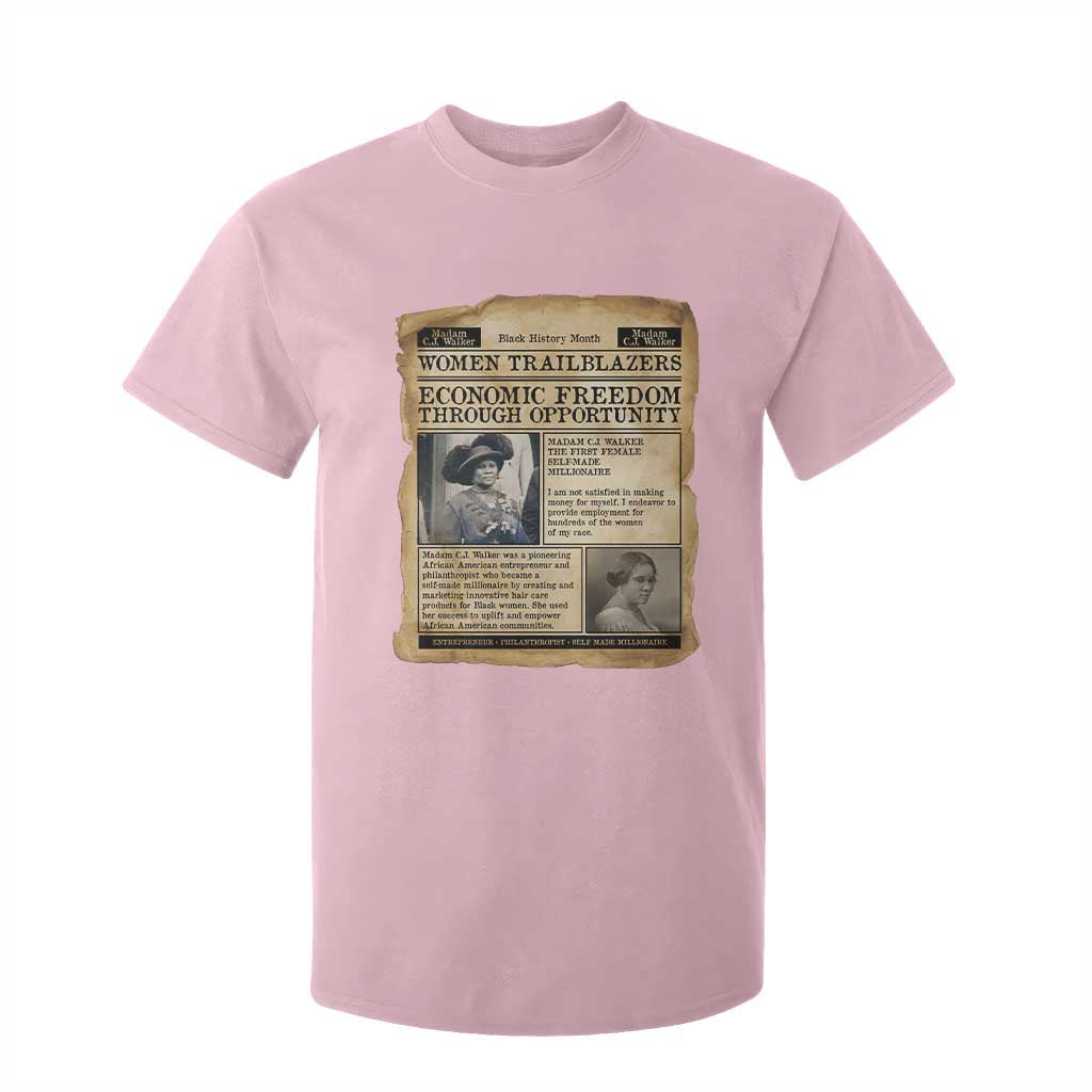 Madam CJ Walker Vintage Newspaper Style T Shirt For Kid Economic Freedom Through Opportunity - African Pride