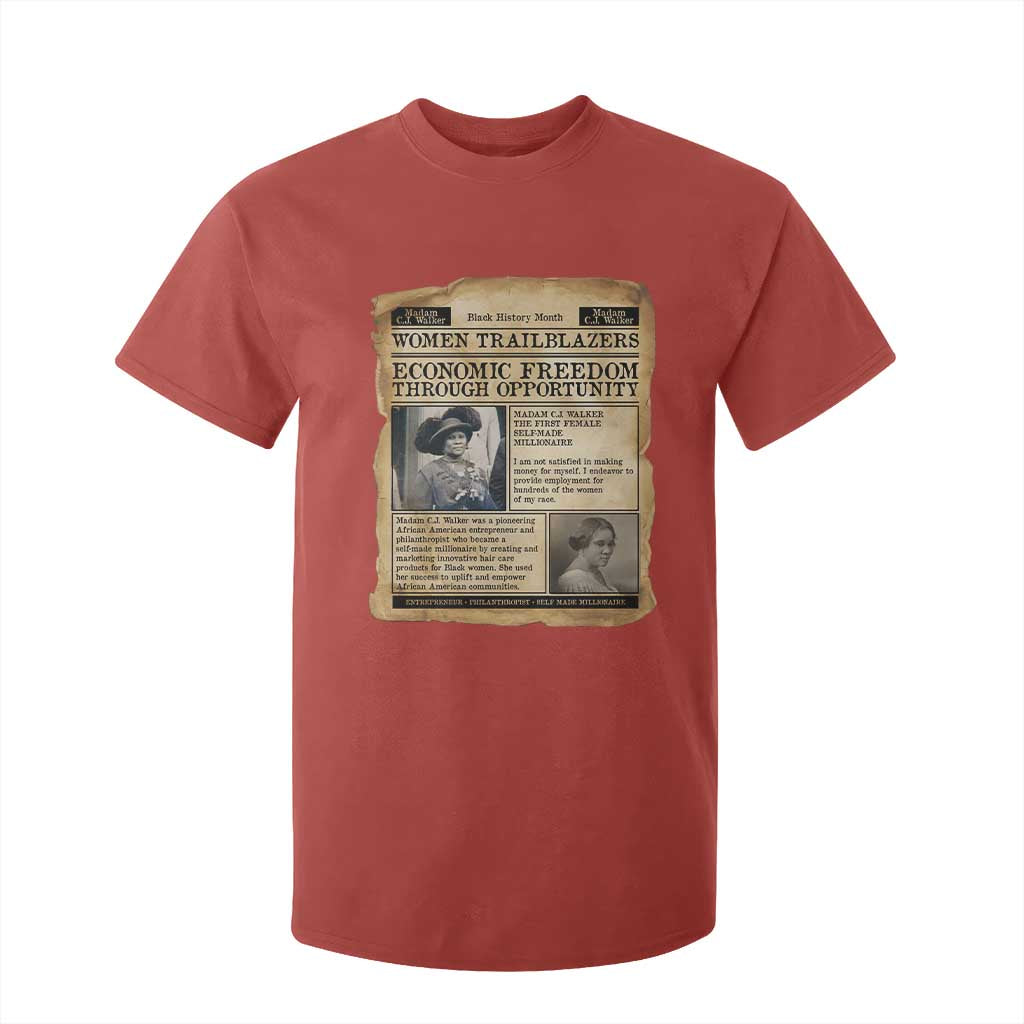 Madam CJ Walker Vintage Newspaper Style T Shirt For Kid Economic Freedom Through Opportunity - African Pride