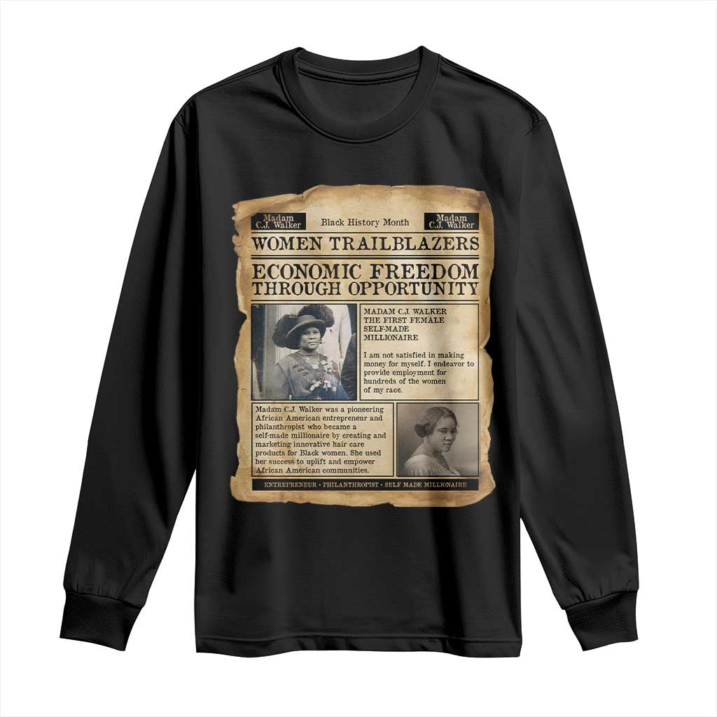 Madam CJ Walker Vintage Newspaper Style Long Sleeve Shirt Economic Freedom Through Opportunity - African Pride