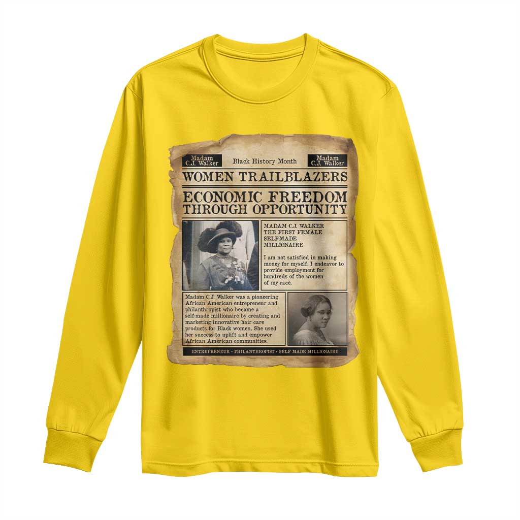 Madam CJ Walker Vintage Newspaper Style Long Sleeve Shirt Economic Freedom Through Opportunity - African Pride