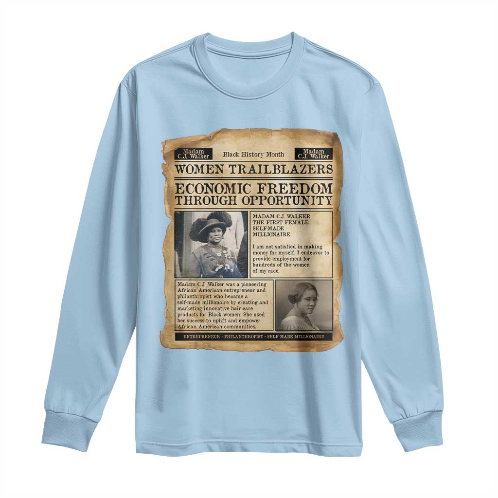 Madam CJ Walker Vintage Newspaper Style Long Sleeve Shirt Economic Freedom Through Opportunity - African Pride