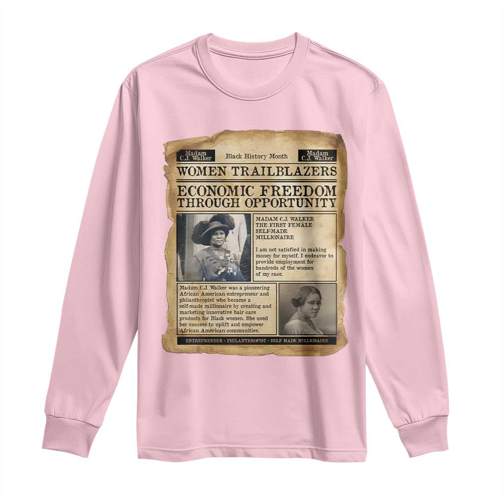 Madam CJ Walker Vintage Newspaper Style Long Sleeve Shirt Economic Freedom Through Opportunity - African Pride