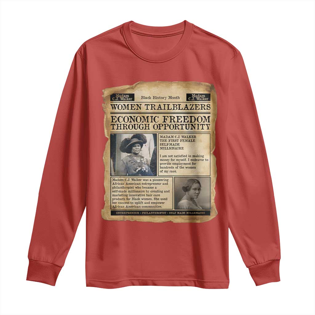 Madam CJ Walker Vintage Newspaper Style Long Sleeve Shirt Economic Freedom Through Opportunity - African Pride