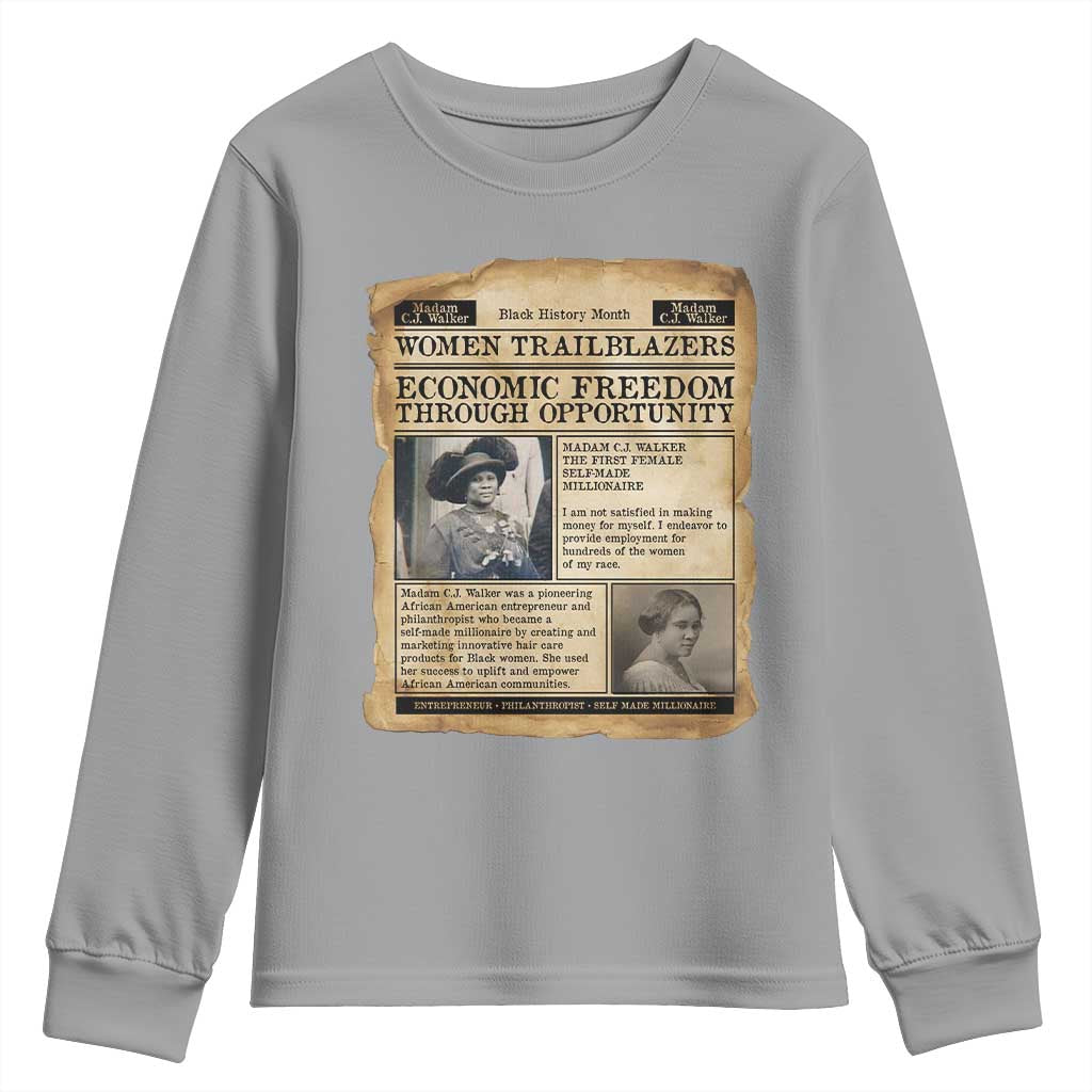 Madam CJ Walker Vintage Newspaper Style Youth Sweatshirt Economic Freedom Through Opportunity - African Pride