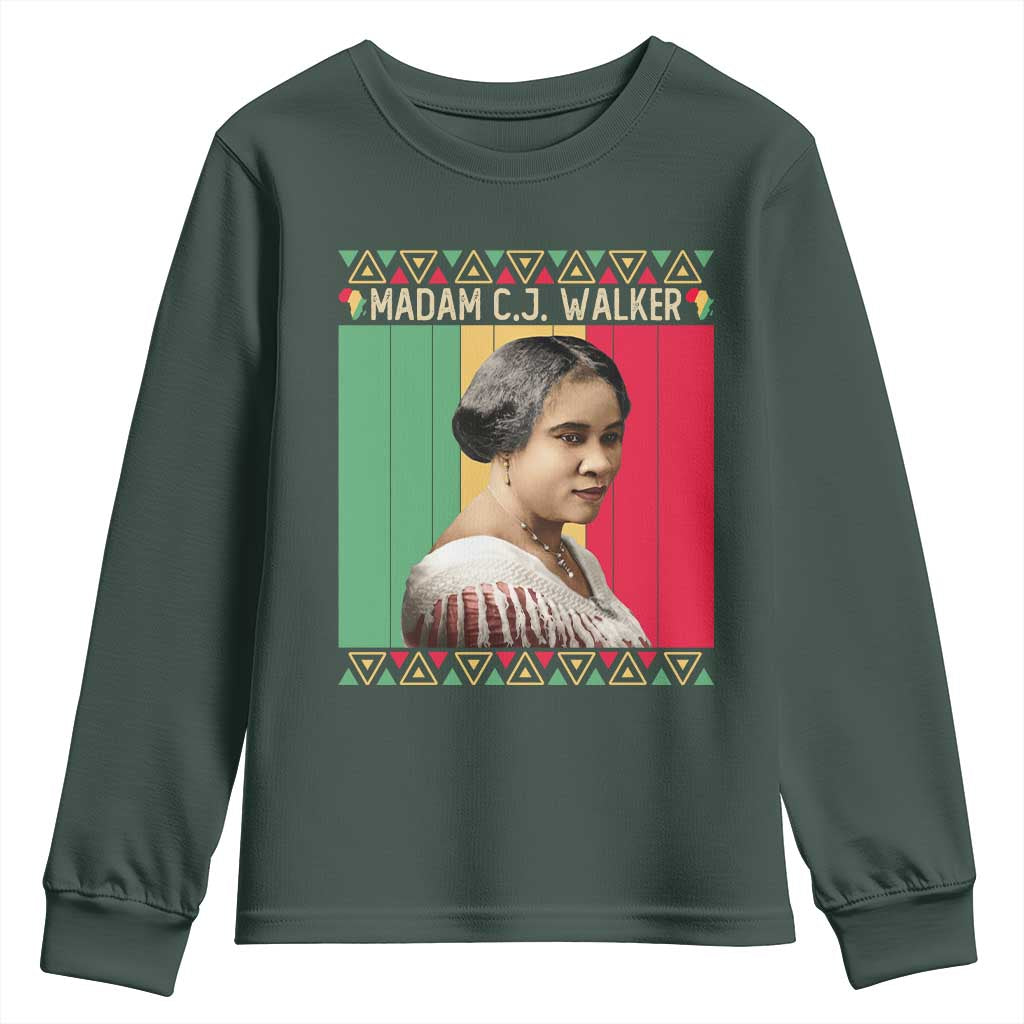 Madam CJ Walker Retro Sunset Youth Sweatshirt Strong Black Woman Leader