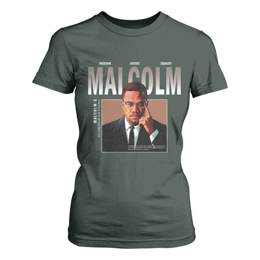 Black History Hero Malcolm X T Shirt For Women Stumbling Is Not Falling TS12