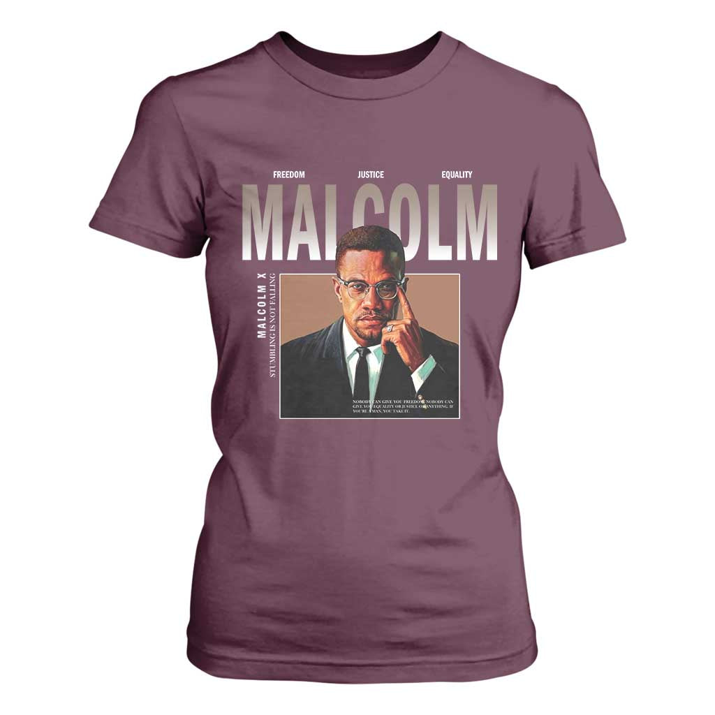 Black History Hero Malcolm X T Shirt For Women Stumbling Is Not Falling TS12