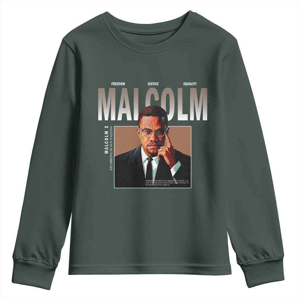 Black History Hero Malcolm X Youth Sweatshirt Stumbling Is Not Falling TS12