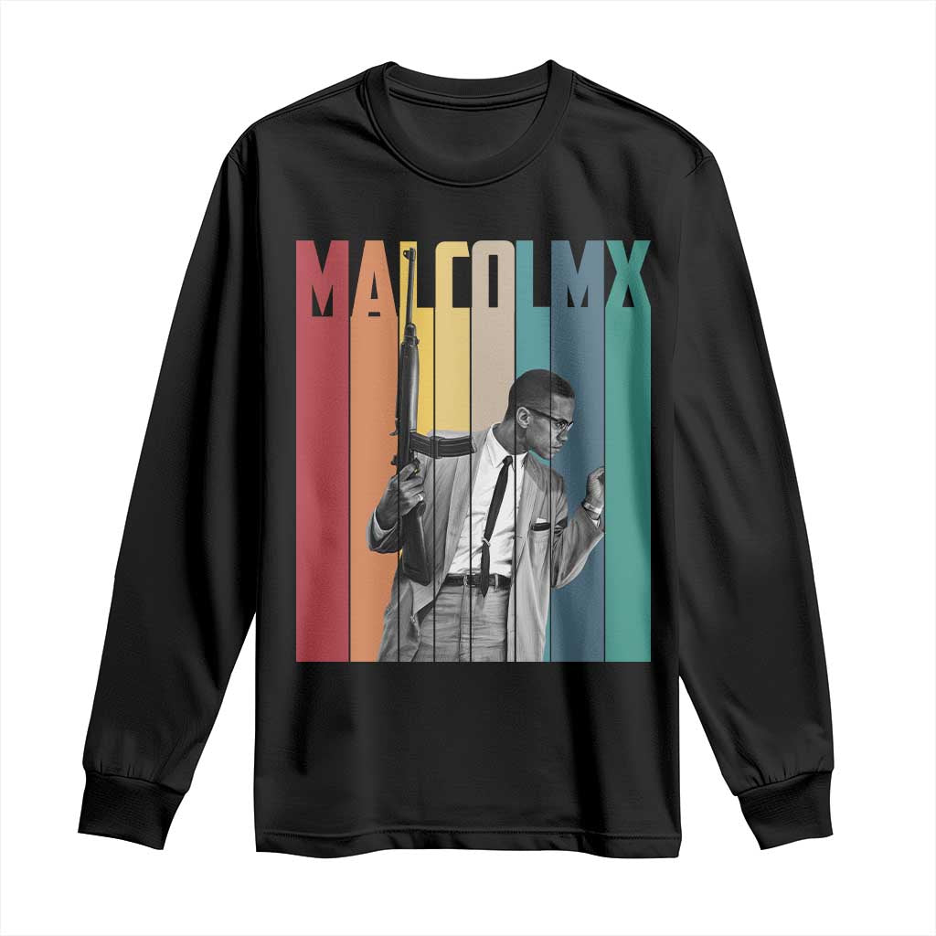 Malcolm X Long Sleeve Shirt Retro Portrait Black Empowerment Heritage Gift - African Pride