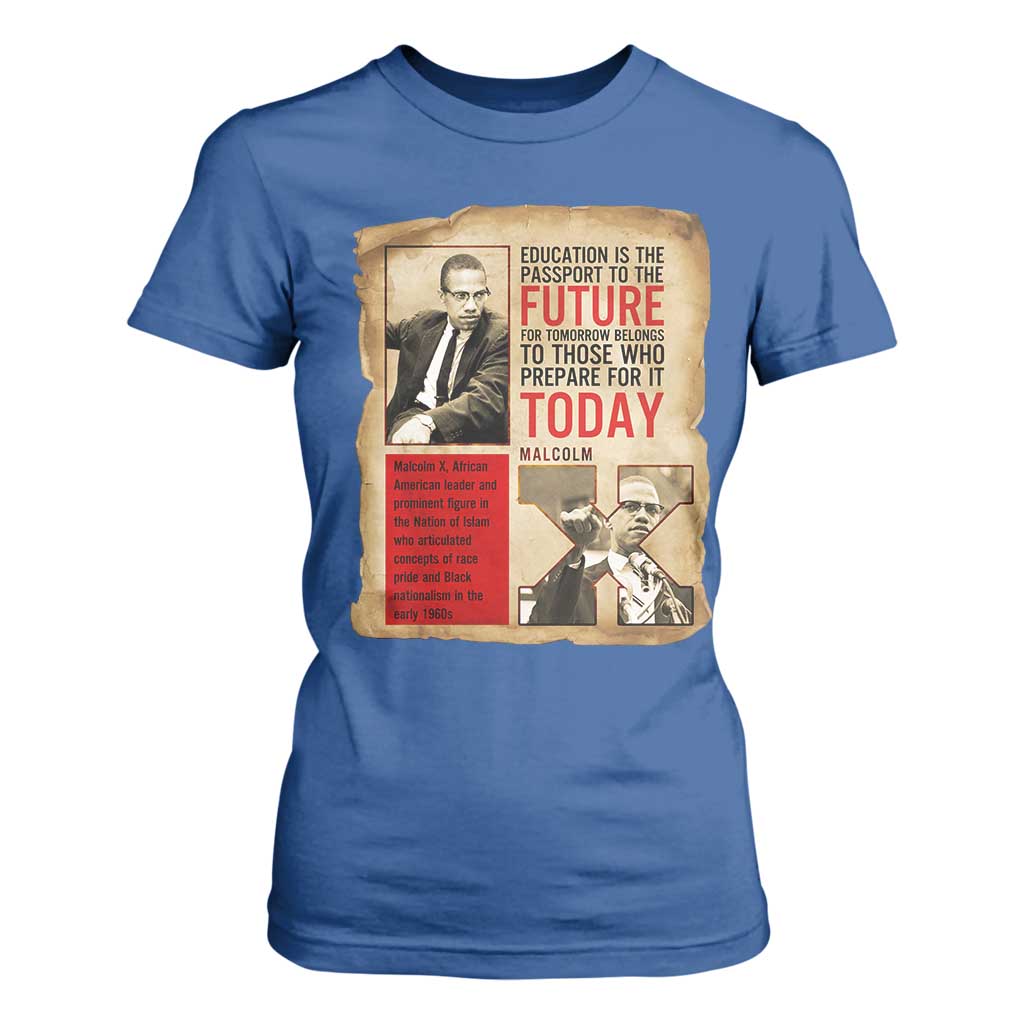 Education Is The Passport To The Future Malcolm X Wisdom T Shirt For Women - African Pride