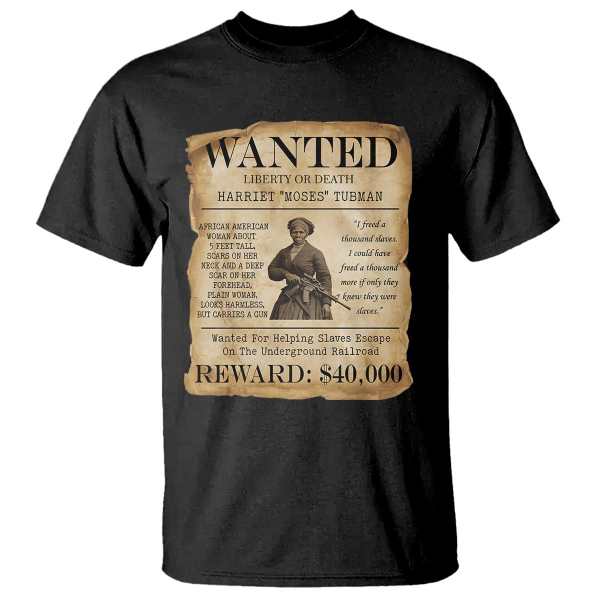 Vintage Harriet Tubman Poster T Shirt Wanted For Helping Slaves Escape