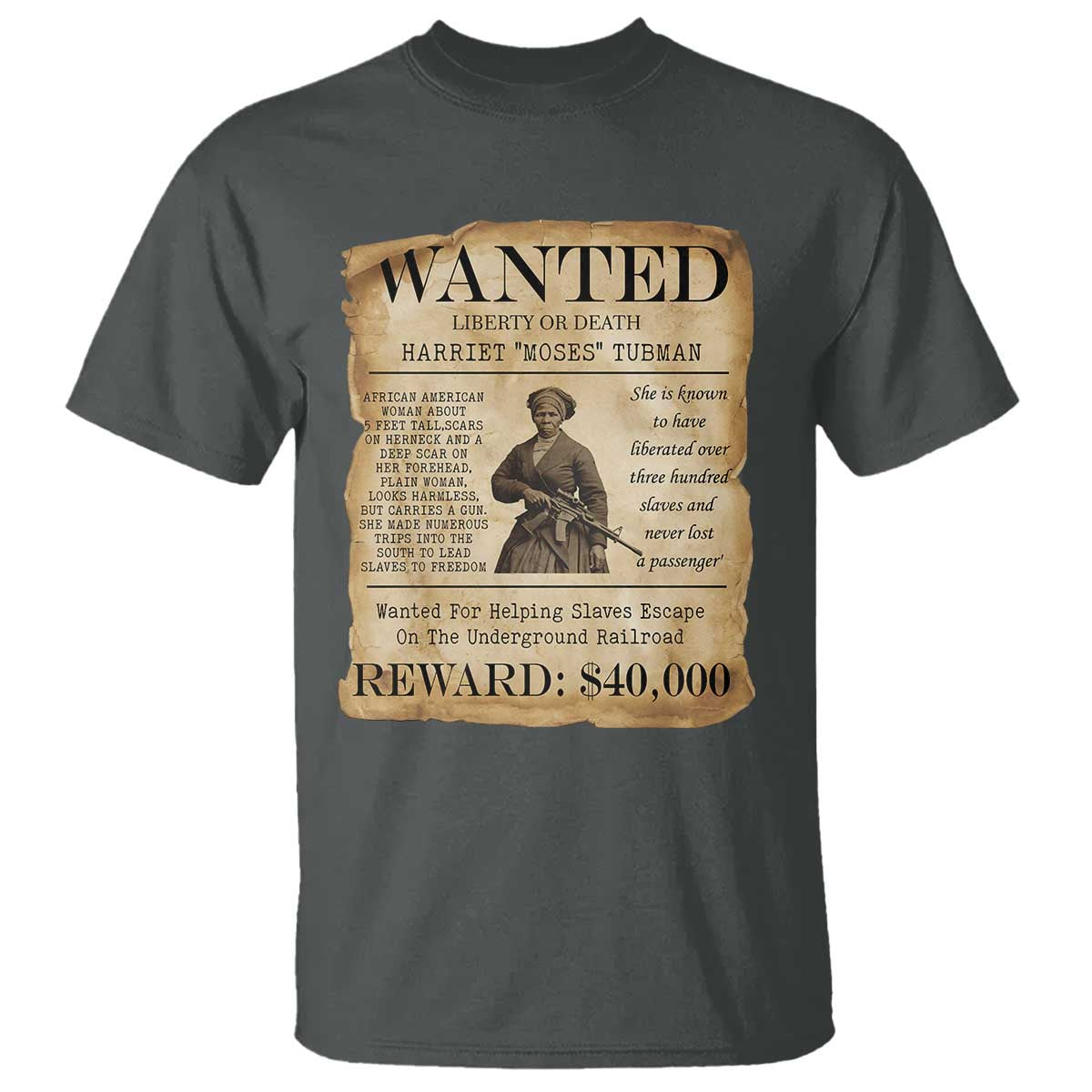Harriet Tubman Wanted Reward Poster T Shirt Liberty Or Death