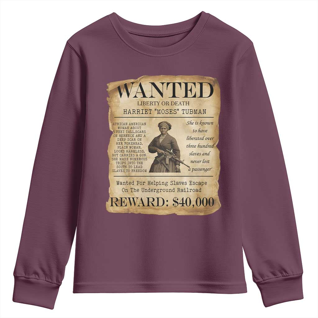 Harriet Tubman Wanted Reward Poster Youth Sweatshirt Liberty Or Death