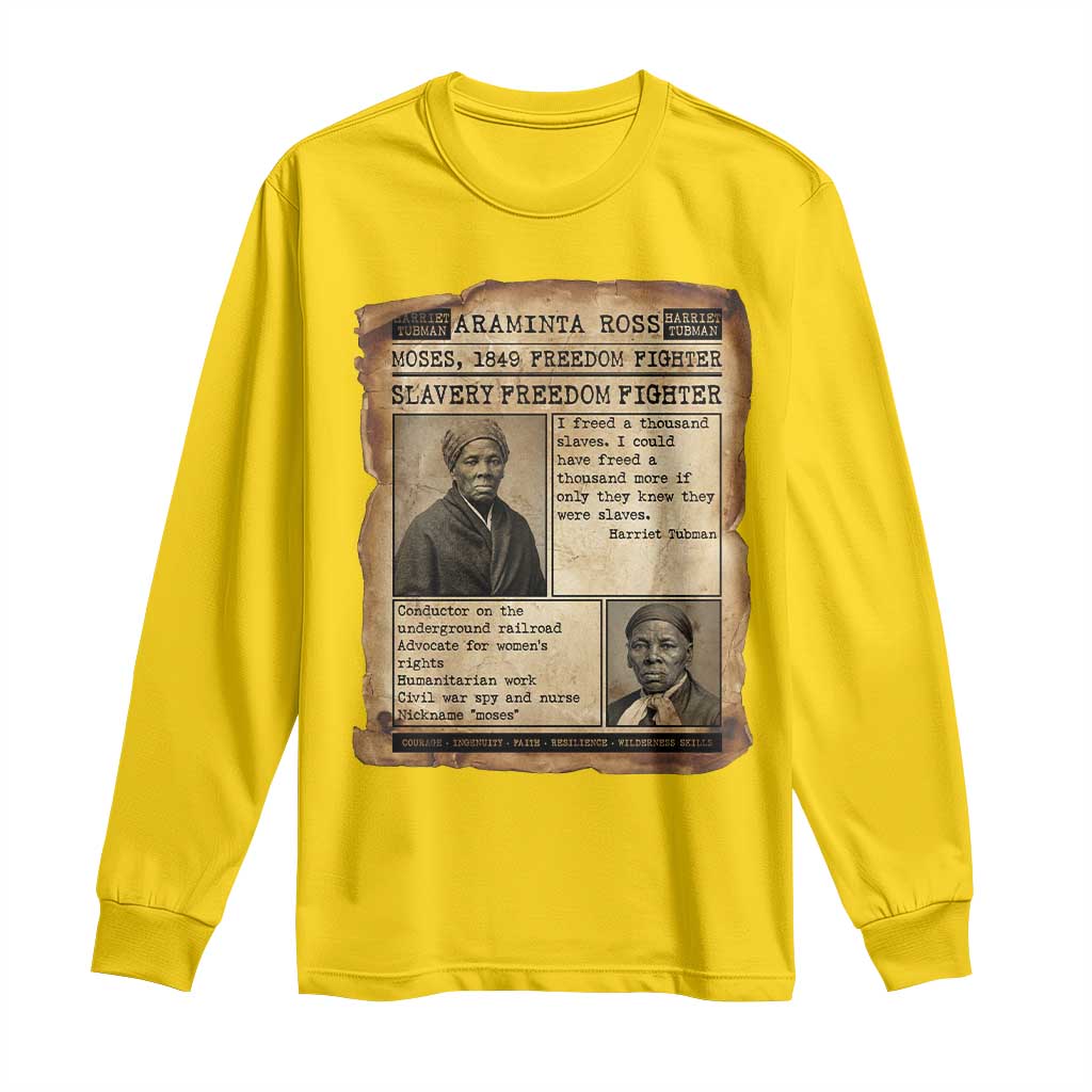 Harriet Tubman Newspaper Long Sleeve Shirt Slavery Freedom Fighter Historical