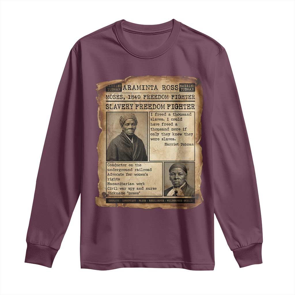 Harriet Tubman Newspaper Long Sleeve Shirt Slavery Freedom Fighter Historical