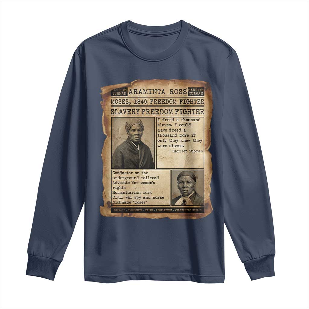 Harriet Tubman Newspaper Long Sleeve Shirt Slavery Freedom Fighter Historical