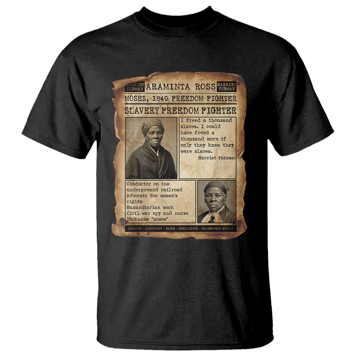Harriet Tubman Newspaper T Shirt Slavery Freedom Fighter Historical