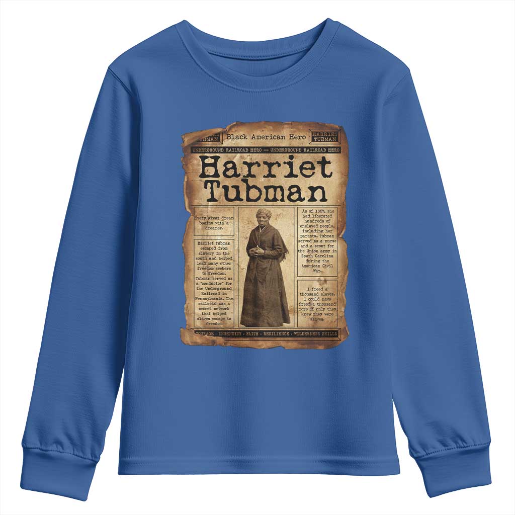Harriet Tubman Newspaper Youth Sweatshirt Strong Black Woman Leader Gift