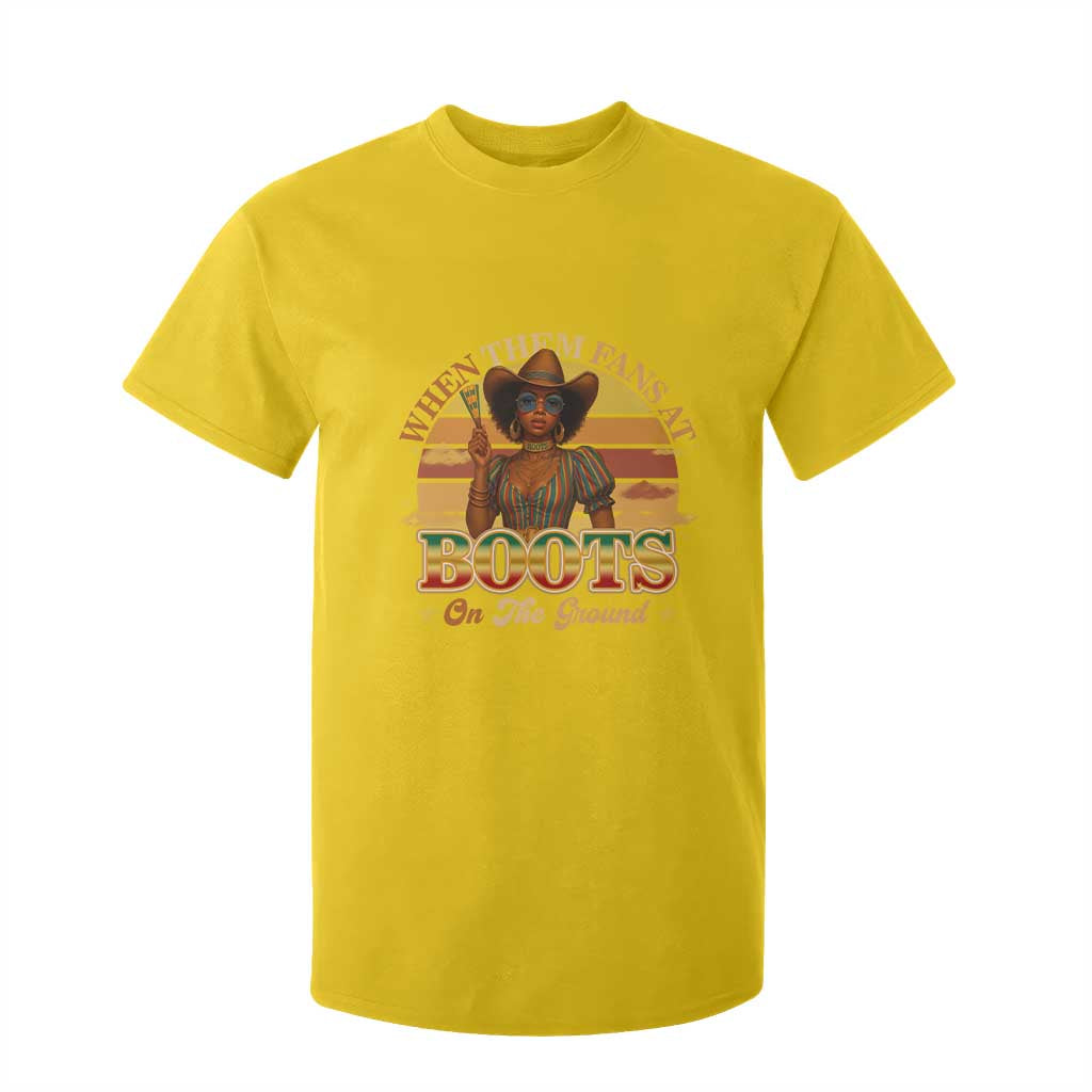 Black Cowgirl Afro Rodeo T Shirt For Kid Where Them Fans At Boots On Da Ground - African Pride