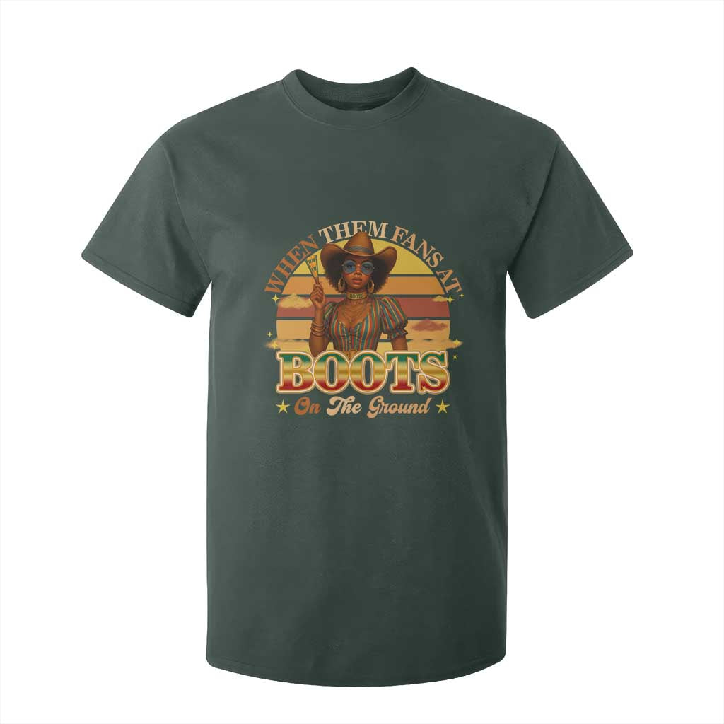 Black Cowgirl Afro Rodeo T Shirt For Kid Where Them Fans At Boots On Da Ground - African Pride
