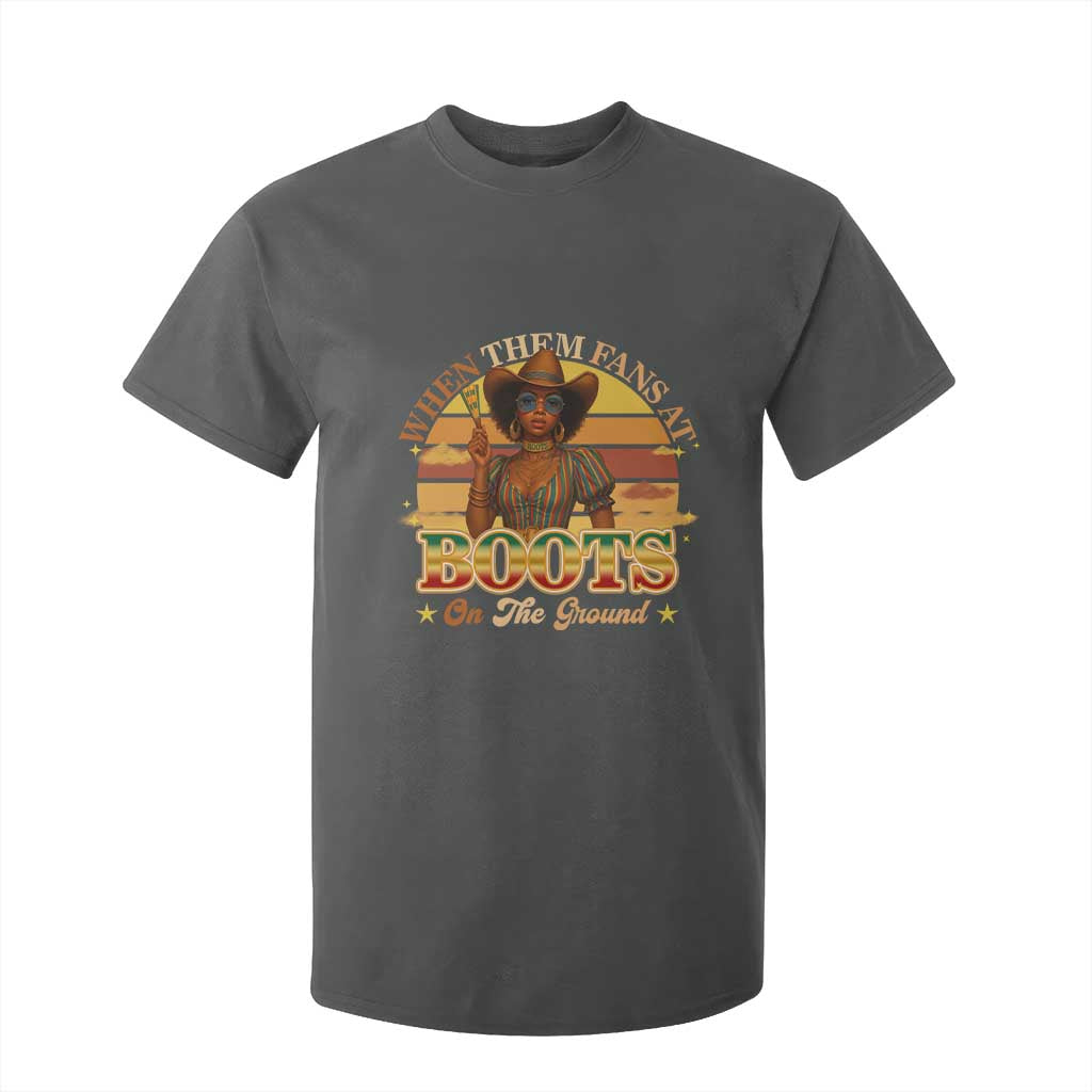 Black Cowgirl Afro Rodeo T Shirt For Kid Where Them Fans At Boots On Da Ground - African Pride